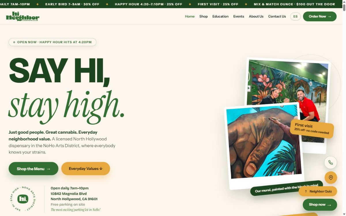 Hi Neighbor Cannabis Club website